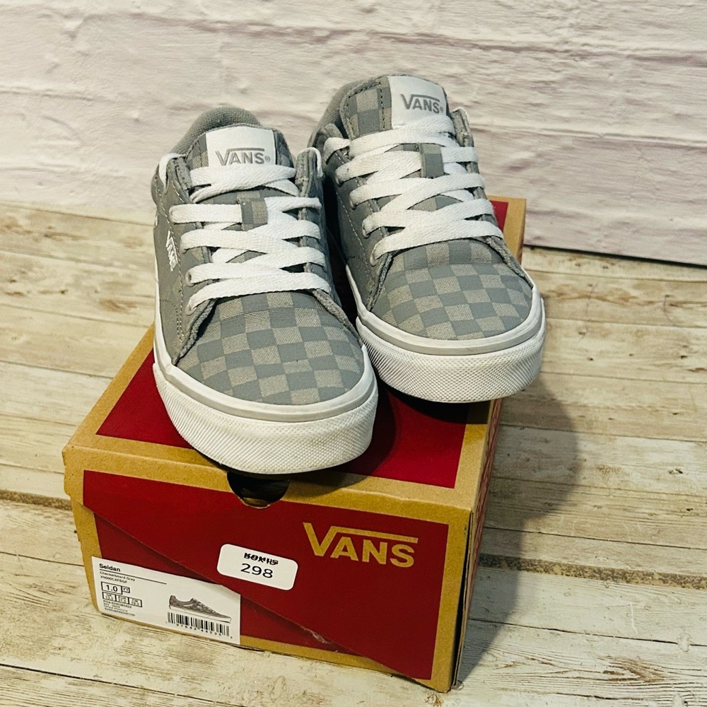 Vans Seldan Boy's Checkered Shoes- Gray/White Size 1 - Picture 6 of 7